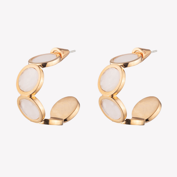 INLAID ROUND HOOPS - ROSE QUARTZ