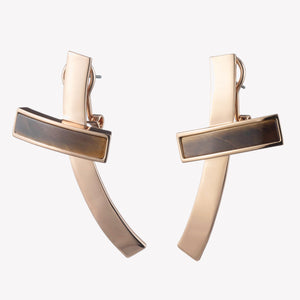 INLAID CROSSBAR EARRINGS - TIGER EYE