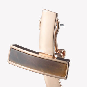 INLAID CROSSBAR EARRINGS - TIGER EYE