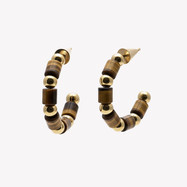 MARCY HOOP EARRINGS - TIGER EYE