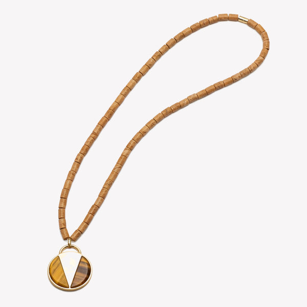 ROUND MEDALLION NECKLACE - TIGER EYE + JASPER