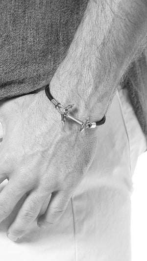 MENS LEATHER ANCHOR BRACELET