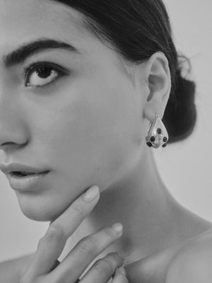 CABOCHON TEARDROP HOOP EARRINGS - JADE