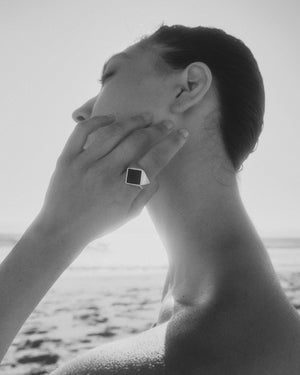 INLAID SQUARE SIGNET RING - RHODONITE