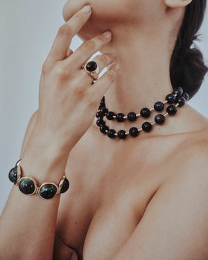 BEADED BALL CHAIN NECKLACE - SANDSTONE