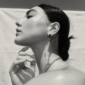 INLAID BAGUETTE LINE EARRINGS - DALMATIAN JASPER