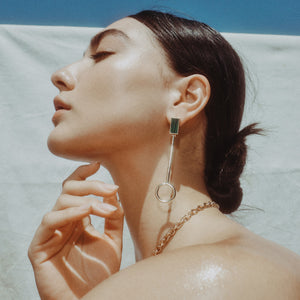 INLAID BAGUETTE LINE EARRINGS - MALACHITE