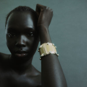 INLAID CABOCHON CUFF - JADE