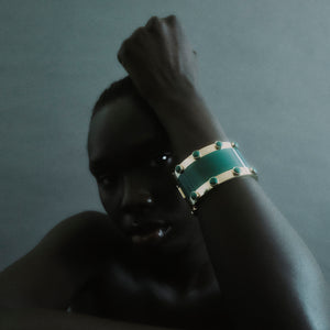 INLAID CABOCHON CUFF - MALACHITE