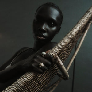 INLAID CABOCHON SIGNET RING - DALMATIAN JASPER