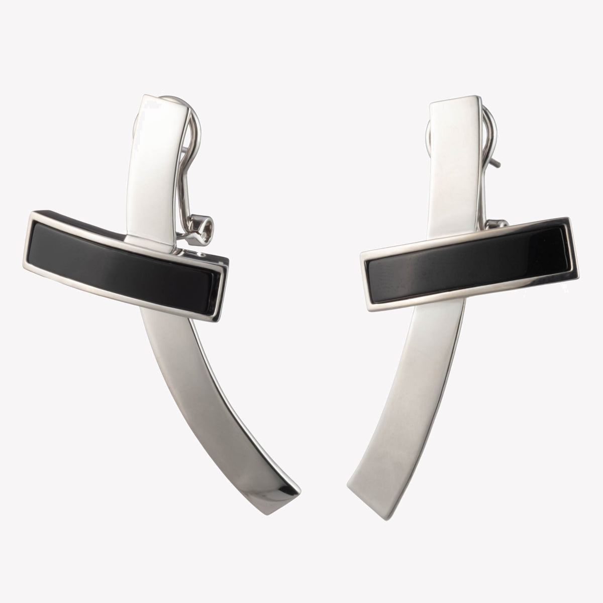 INLAID CROSSBAR EARRINGS - ONYX