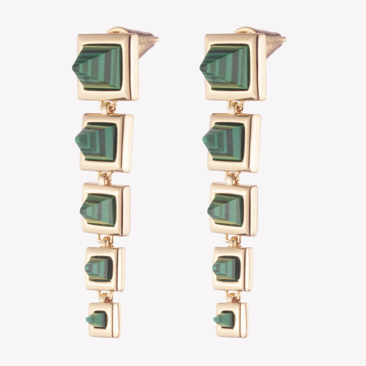 GRADUATED PYRAMID EARRINGS - MALACHITE