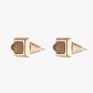 PYRAMID STUD EARRINGS - TIGER EYE