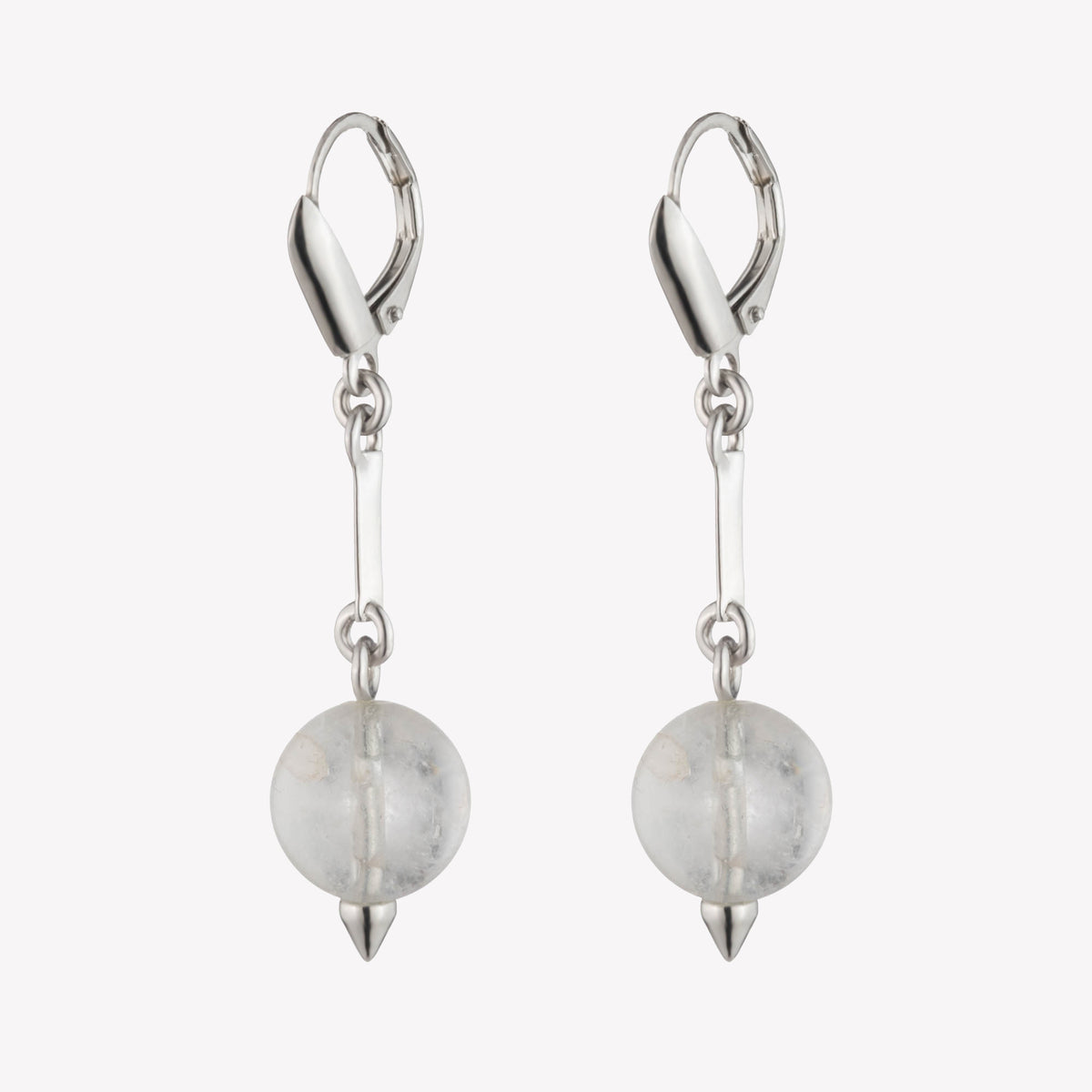 BEADED SPHERE DROP EARRINGS - QUARTZ