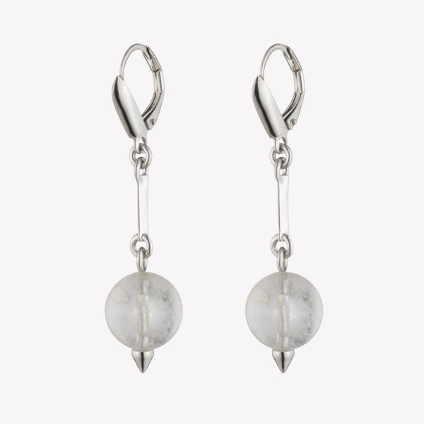 BEADED SPHERE DROP EARRINGS - QUARTZ