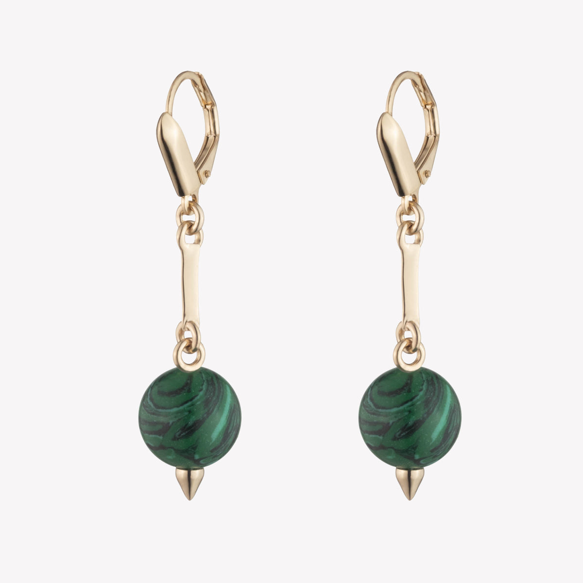 BEADED SPHERE DROP EARRINGS - MALACHITE