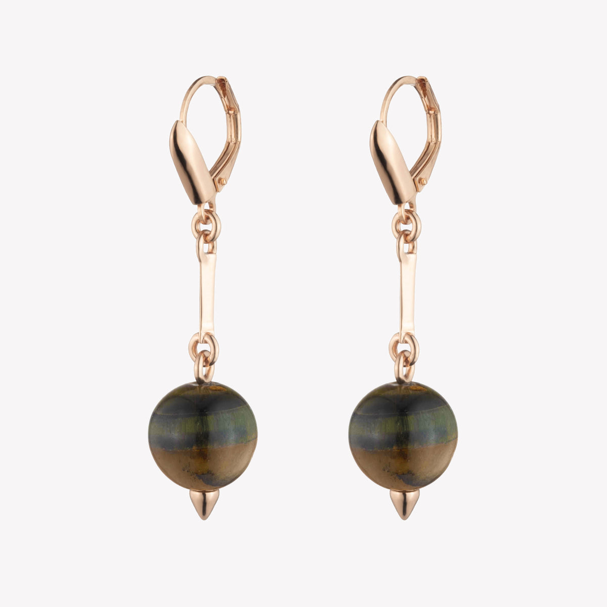 BEADED SPHERE DROP EARRINGS - TIGER EYE