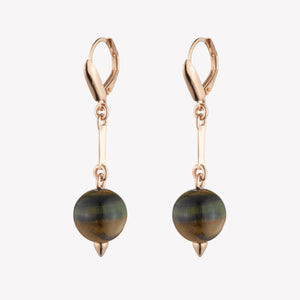 BEADED SPHERE DROP EARRINGS - TIGER EYE
