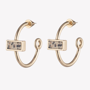 INLAID CROSSBAR HOOP EARRINGS - DALMATIAN JASPER