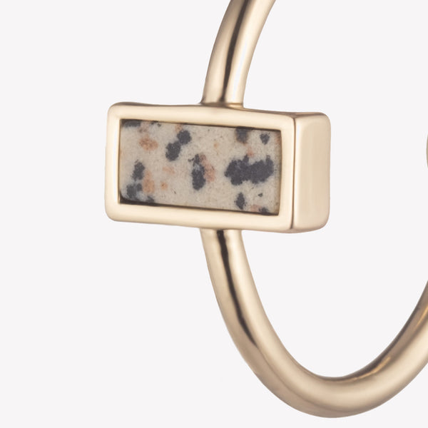 INLAID CROSSBAR HOOP EARRINGS - DALMATIAN JASPER