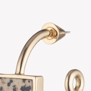 INLAID CROSSBAR HOOP EARRINGS - DALMATIAN JASPER