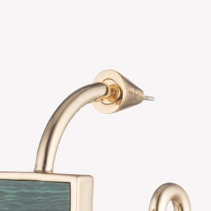 INLAID CROSSBAR HOOP EARRINGS - MALACHITE