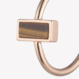 INLAID CROSSBAR HOOP EARRINGS - TIGER EYE