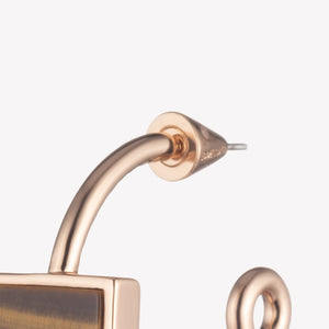 INLAID CROSSBAR HOOP EARRINGS - TIGER EYE