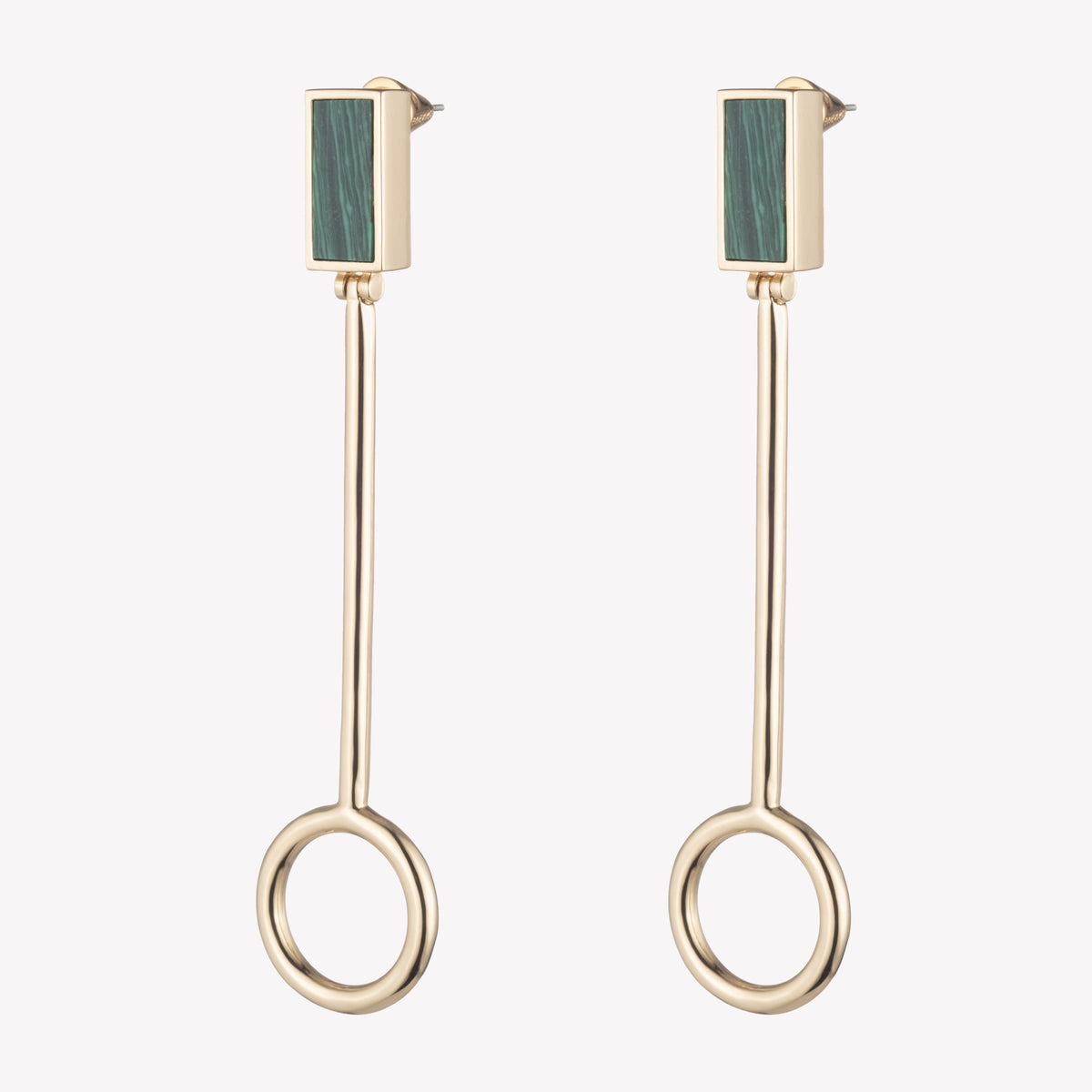 INLAID BAGUETTE LINE EARRINGS - MALACHITE