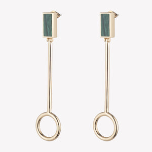 INLAID BAGUETTE LINE EARRINGS - MALACHITE