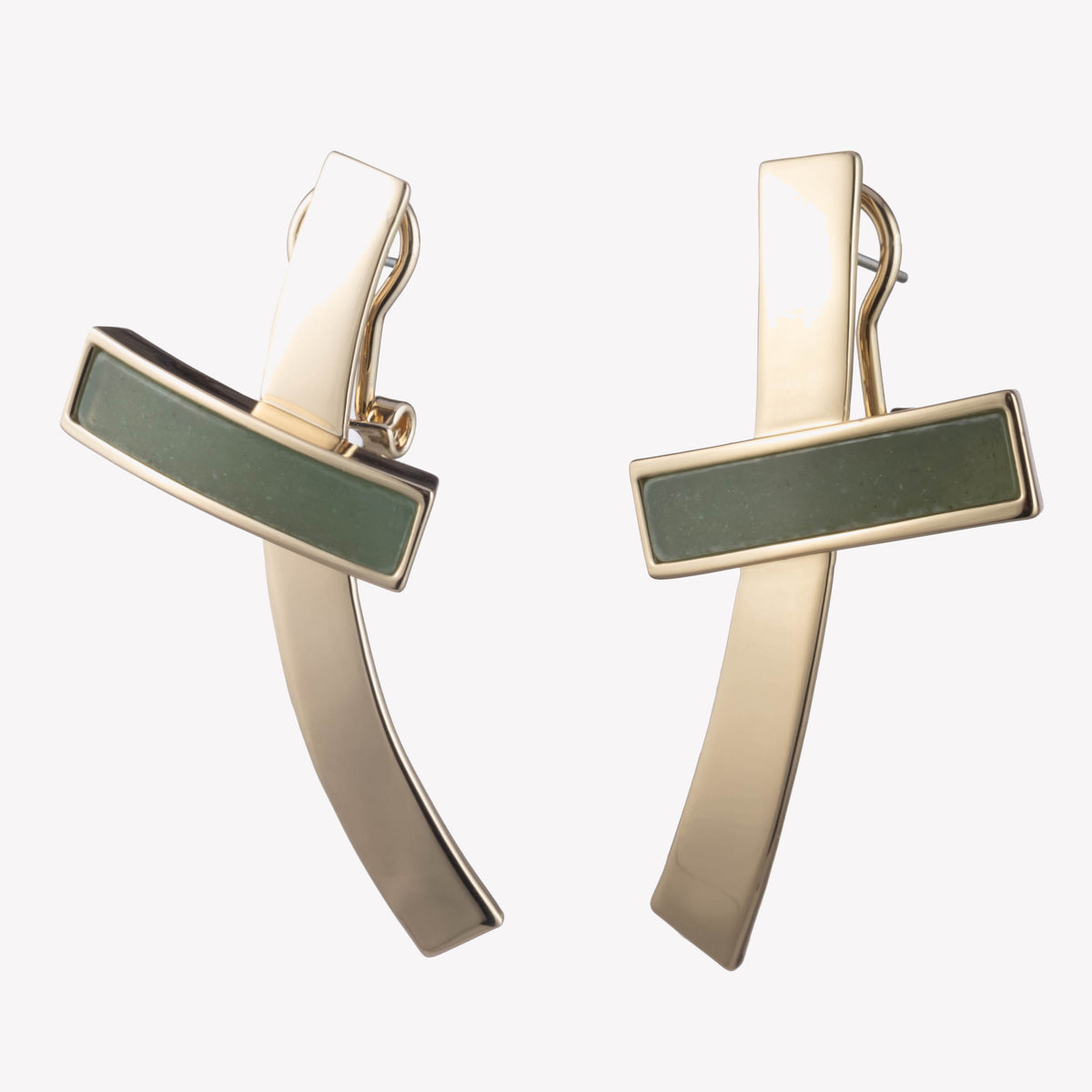 INLAID CROSSBAR EARRINGS - JADE