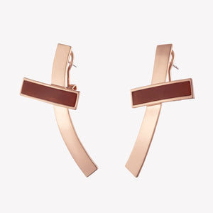 INLAID CROSSBAR EARRINGS - CARNELIAN