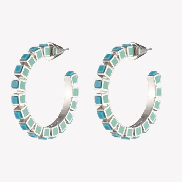 SMALL INLAID CUBE HOOPS - TURQUOISE