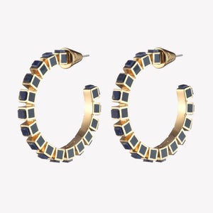 SMALL INLAID CUBE HOOPS - LAPIS LAZULI