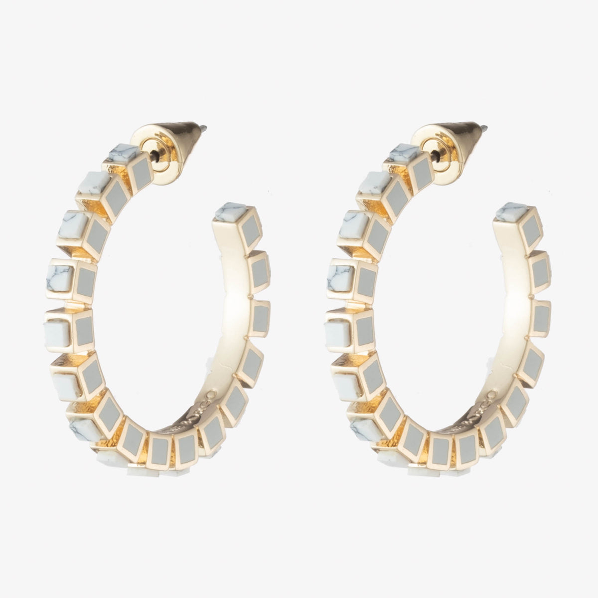 SMALL INLAID CUBE HOOPS - HOWLITE