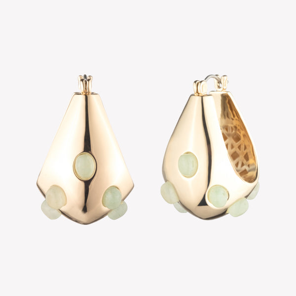 CABOCHON TEARDROP HOOP EARRINGS - JADE