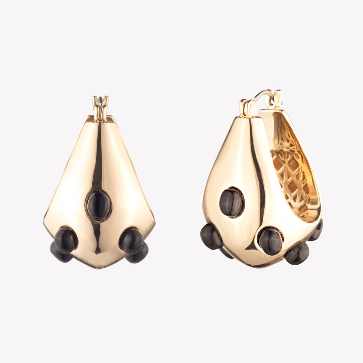 CABOCHON TEARDROP HOOP EARRINGS - ONYX