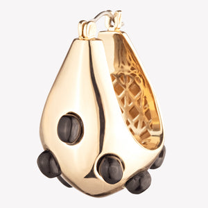 CABOCHON TEARDROP HOOP EARRINGS - ONYX