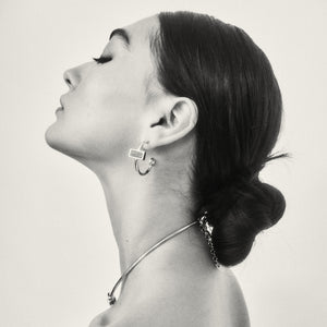 INLAID CROSSBAR HOOP EARRINGS - DALMATIAN JASPER