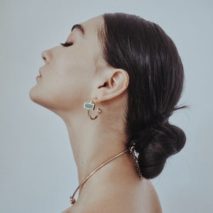 INLAID CROSSBAR HOOP EARRINGS - MALACHITE