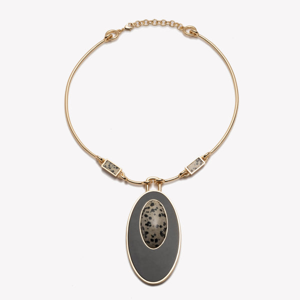 INLAID CABOCHON NECKPIECE - DALMATIAN JASPER