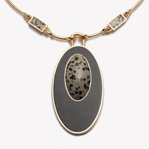 INLAID CABOCHON NECKPIECE - DALMATIAN JASPER