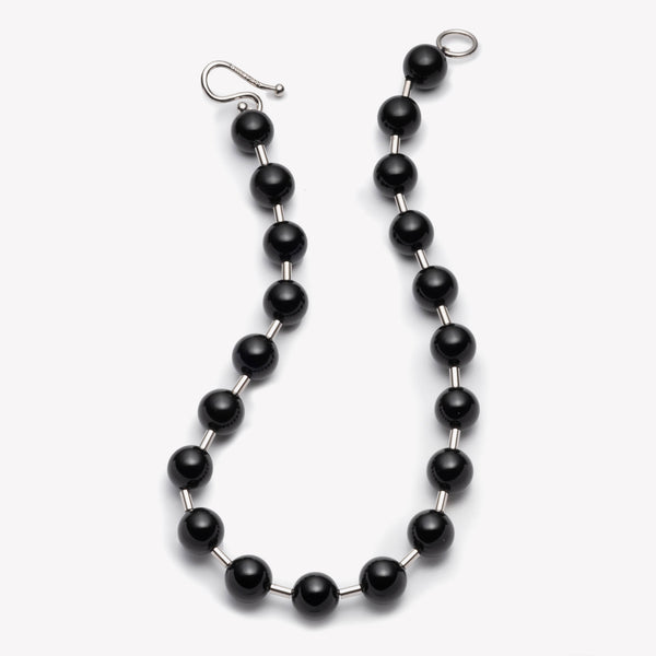BEADED BALL CHAIN NECKLACE - ONYX