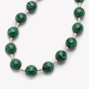 BEADED BALL CHAIN NECKLACE - MALACHITE