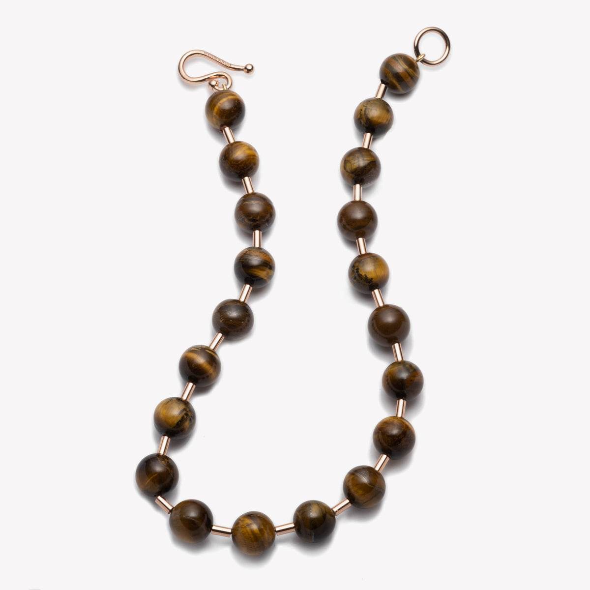 BEADED BALL CHAIN NECKLACE - TIGER EYE