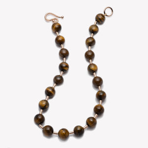 BEADED BALL CHAIN NECKLACE - TIGER EYE