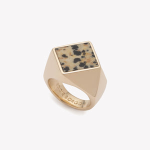 INLAID SQUARE SIGNET RING - DALMATIAN JASPER