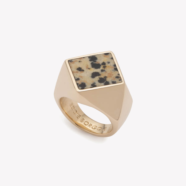INLAID SQUARE SIGNET RING - DALMATIAN JASPER