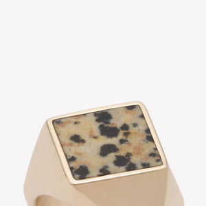 INLAID SQUARE SIGNET RING - DALMATIAN JASPER