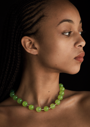 BEADED BALL CHAIN NECKLACE - JADE